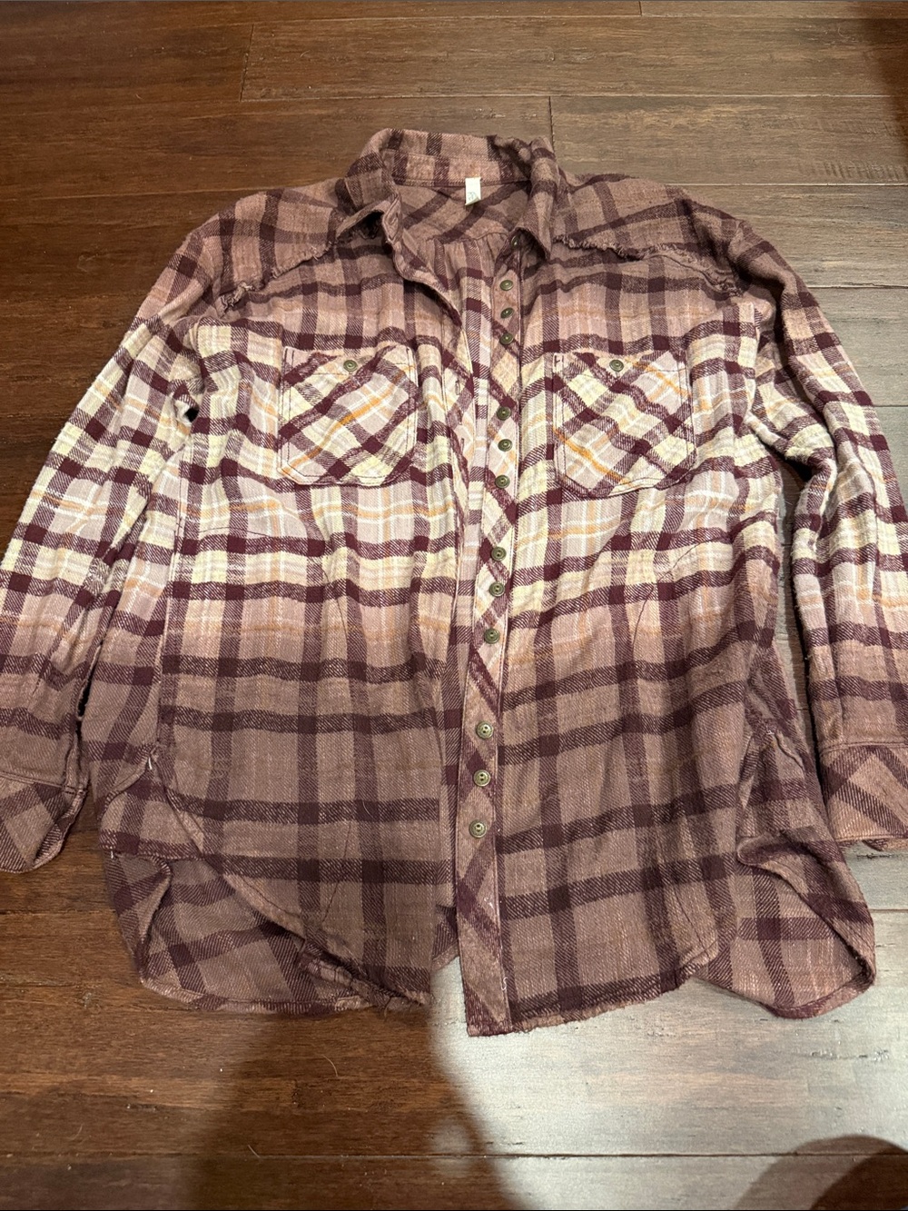 Free People Plaid Button-Down Shirt in Burgundy and Tan